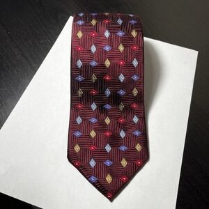 XMI Platinum Multi Color Geometric Woven Silk Tie Handmade USA Diamond Artsy